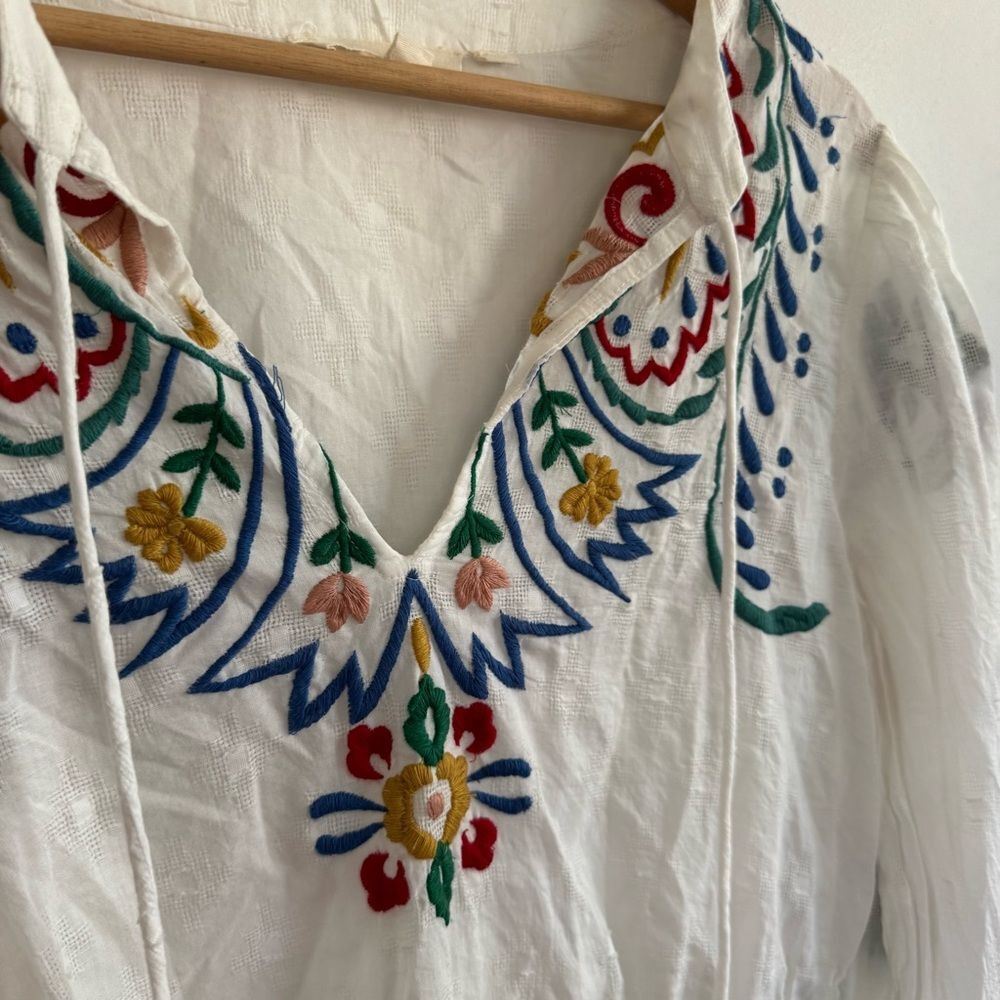 Anthropologie Forever That Girl Embroidered Peplum Peasant Blouse Top Medium - Picture 12 of 15